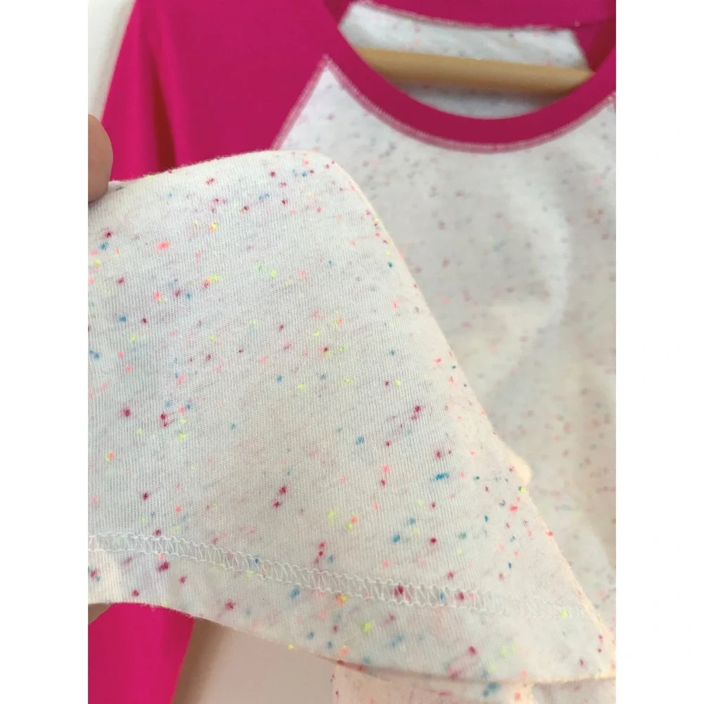 Justice Girl's Long-Sleeve Raglan Tee, Pink & Rainbow Speckled